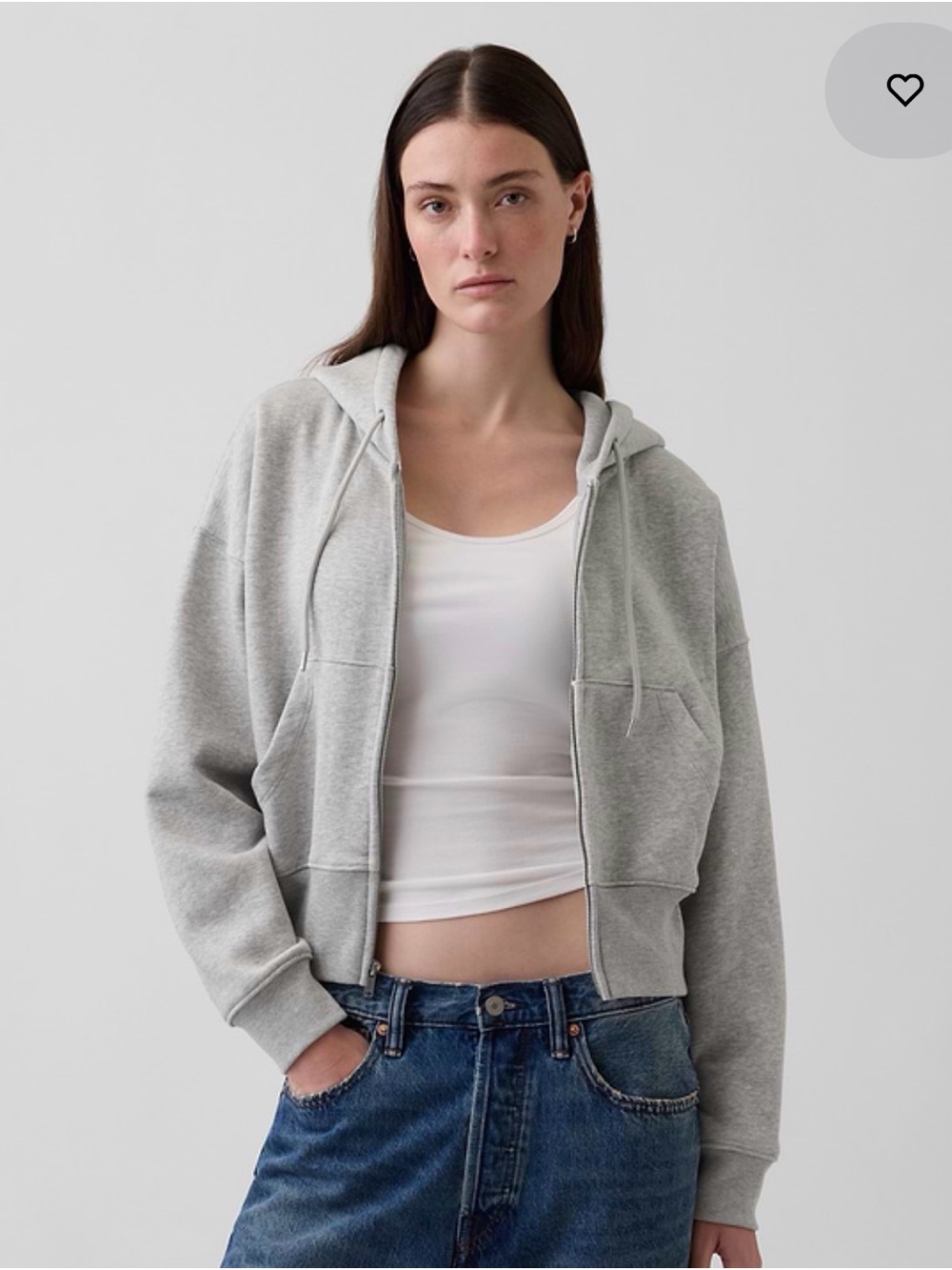 GAP Cropped Zip Hoodie in Light Gray